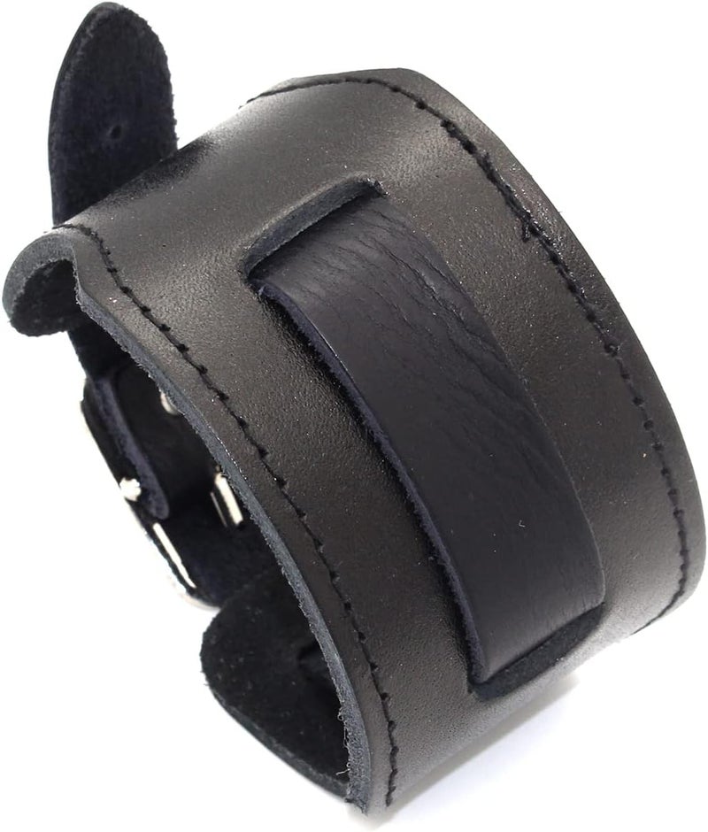 Fusamk Punk Rock Belt Buckle Bracelet Adjustable Wide Leather Cuff Bracelet - Image 1